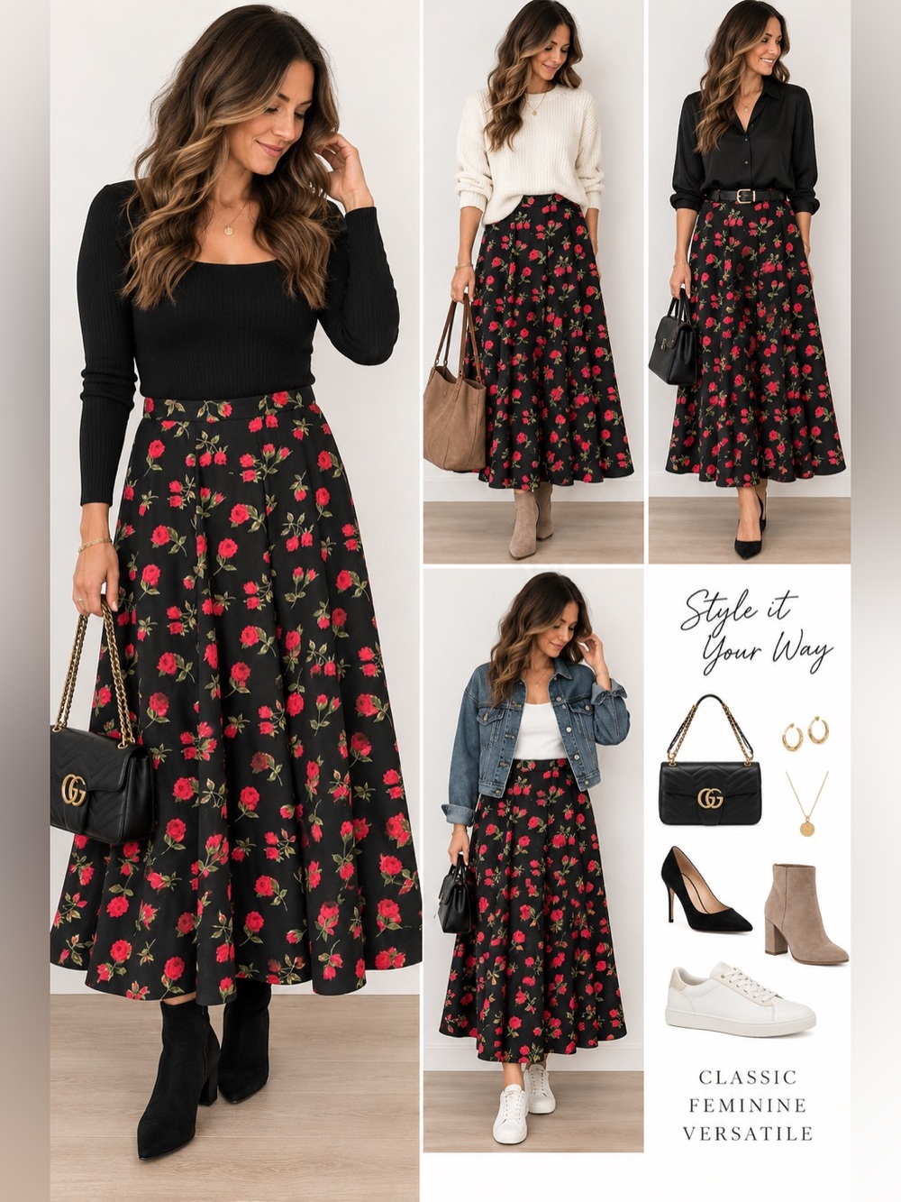 Vintage Susan Bristol Black Floral Cottagecore Maxi Midi Skirt 🌹size 14 EUC